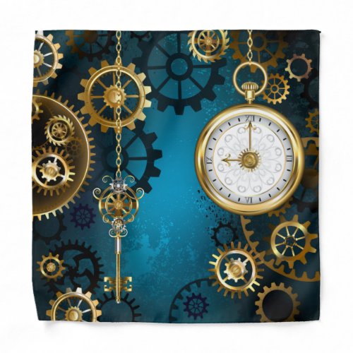 Steampunk turquoise Background with Gears Bandana