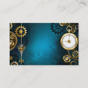 Steampunk turquoise Background with Gears Business Card