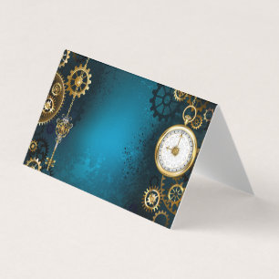 Steampunk turquoise Background with Gears Business Card