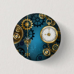 Steampunk turquoise Background with Gears Button