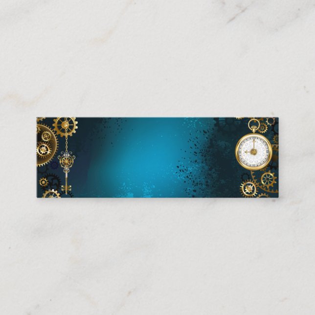 Steampunk turquoise Background with Gears Calling Card (Front)