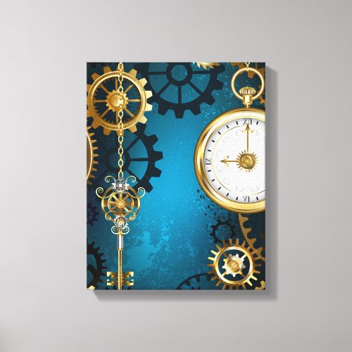Steampunk turquoise Background with Gears Canvas Print