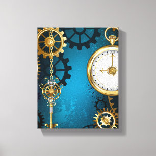 Steampunk turquoise Background with Gears Canvas Print