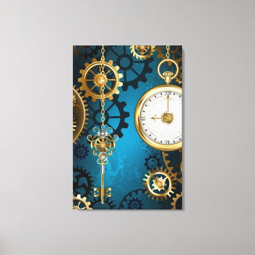 Steampunk turquoise Background with Gears Canvas Print