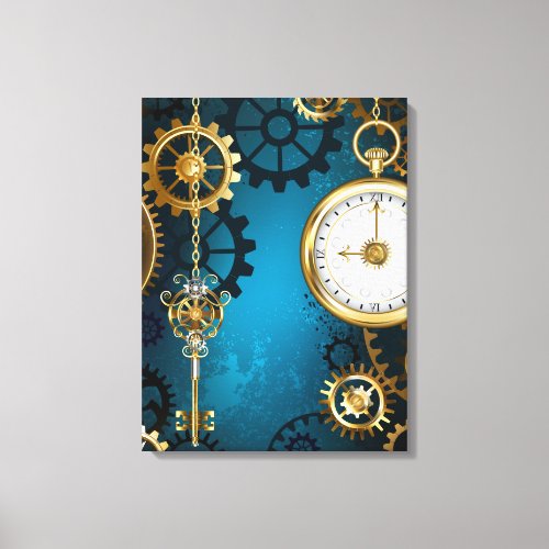 Steampunk turquoise Background with Gears Canvas Print