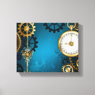 Steampunk turquoise Background with Gears Canvas Print