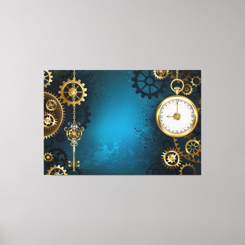 Steampunk turquoise Background with Gears Canvas Print