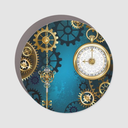 Steampunk turquoise Background with Gears Car Magnet