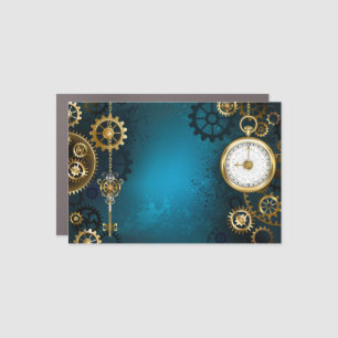 Steampunk turquoise Background with Gears Car Magnet