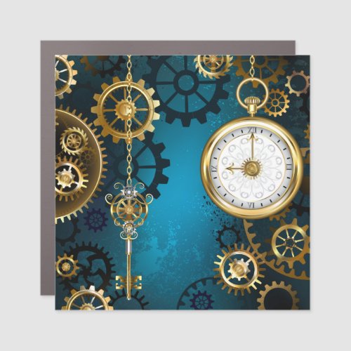 Steampunk turquoise Background with Gears Car Magnet