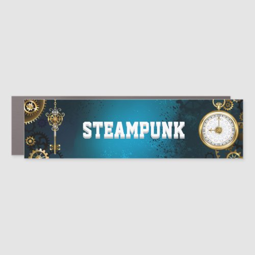 Steampunk turquoise Background with Gears Car Magnet