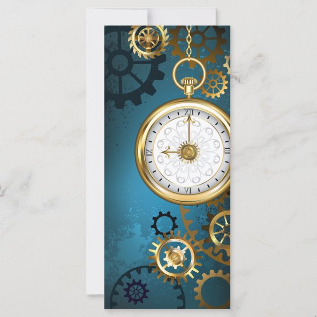 Steampunk turquoise Background with Gears Card (Front)