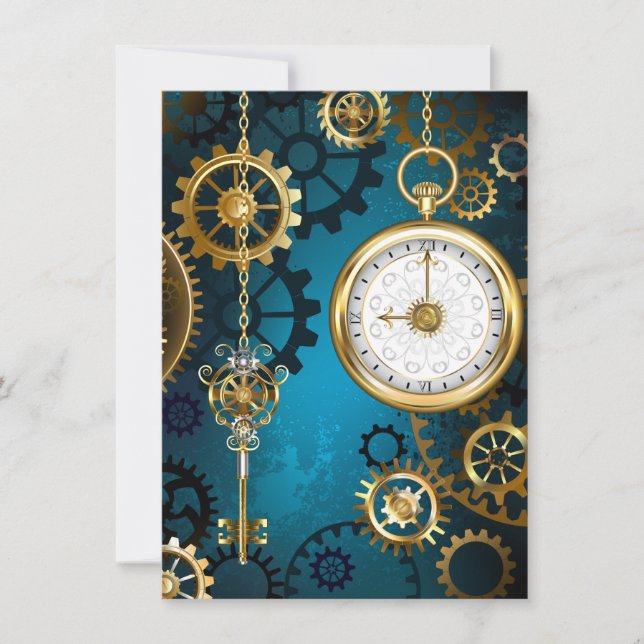 Steampunk turquoise Background with Gears Card (Front)