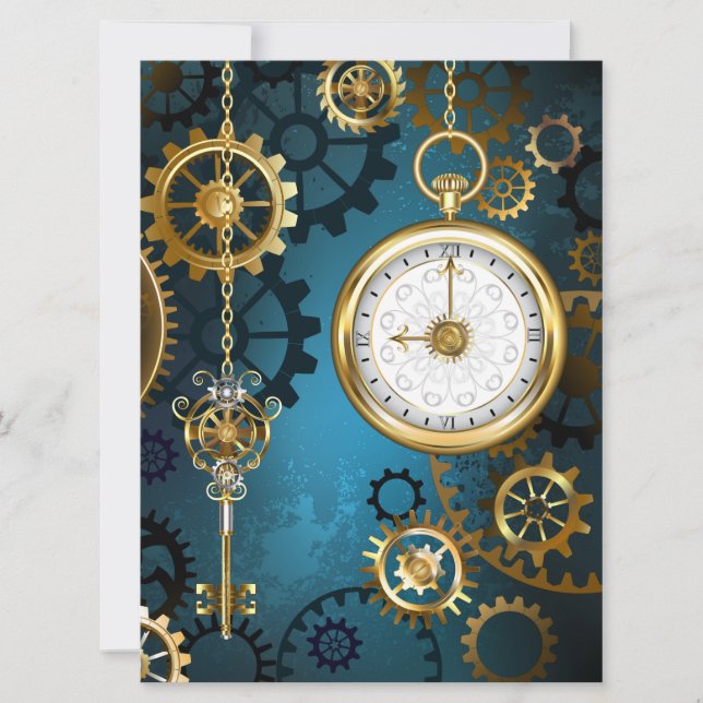 Steampunk turquoise Background with Gears Card (Front)