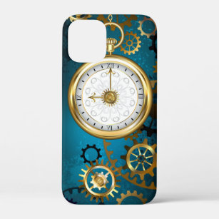 Steampunk turquoise Background with Gears iPhone 12 Mini Case