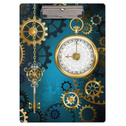 Steampunk turquoise Background with Gears Clipboard