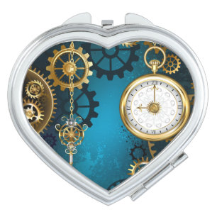 Steampunk turquoise Background with Gears Compact Mirror