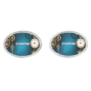 Steampunk turquoise Background with Gears Cufflinks