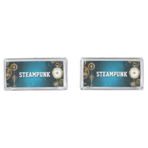 Steampunk turquoise Background with Gears Cufflinks