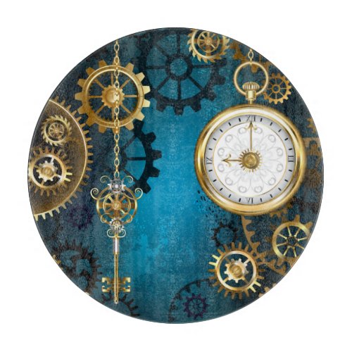 Steampunk turquoise Background with Gears Cutting Board