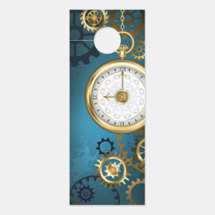 Steampunk turquoise Background with Gears Door Hanger