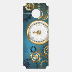 Steampunk turquoise Background with Gears Door Hanger