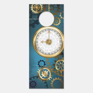 Steampunk turquoise Background with Gears Door Hanger