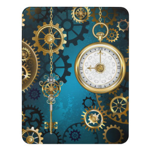 Steampunk turquoise Background with Gears Door Sign