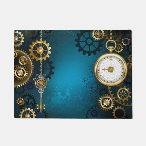 Steampunk turquoise Background with Gears Doormat