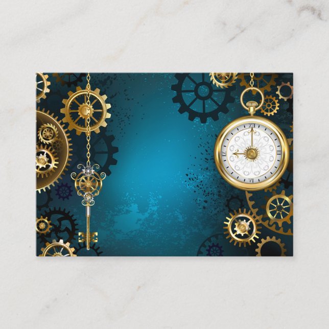 Steampunk turquoise Background with Gears Enclosure Card (Front)