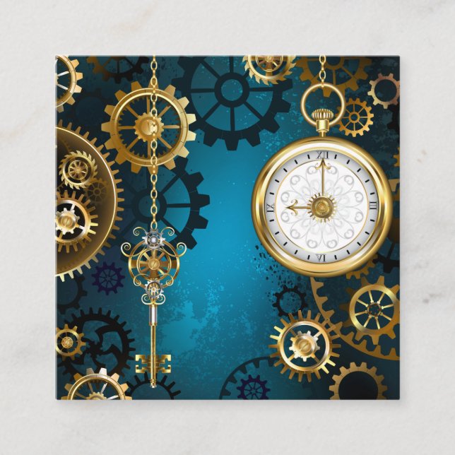 Steampunk turquoise Background with Gears Enclosure Card (Front)