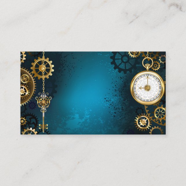Steampunk turquoise Background with Gears Enclosure Card (Front)
