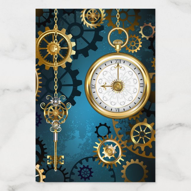 Steampunk turquoise Background with Gears Envelope Liner (Design)