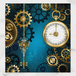 Steampunk turquoise Background with Gears Envelope Liner