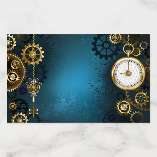 Steampunk turquoise Background with Gears Envelope Liner (Design)