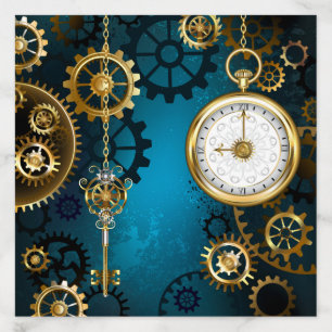 Steampunk turquoise Background with Gears Envelope Liner