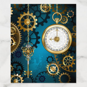 Steampunk turquoise Background with Gears Envelope Liner