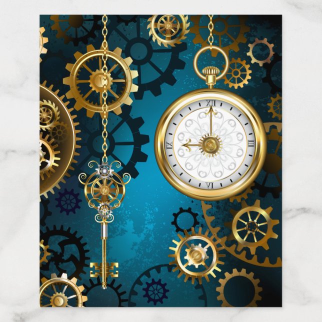Steampunk turquoise Background with Gears Envelope Liner (Design)