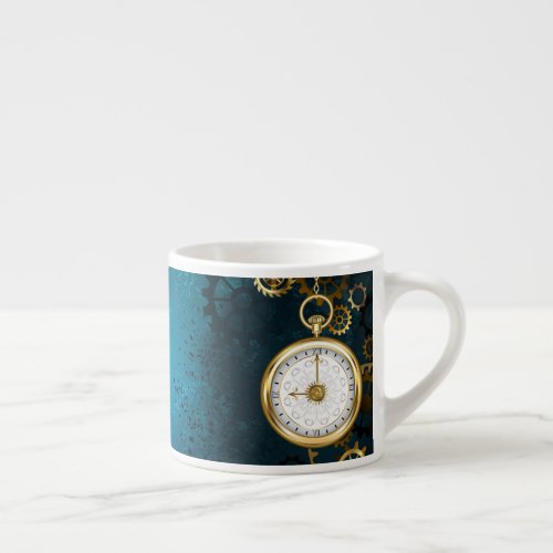 Steampunk turquoise Background with Gears Espresso Cup