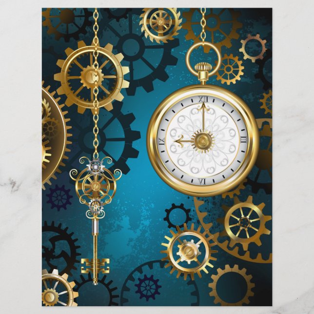 Steampunk turquoise Background with Gears Flyer (Front)