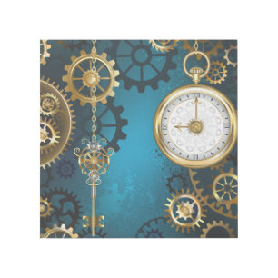 Steampunk turquoise Background with Gears Gallery Wrap