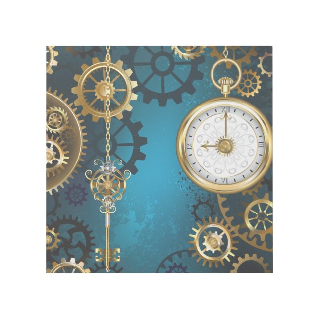 Steampunk turquoise Background with Gears Gallery Wrap (Front)