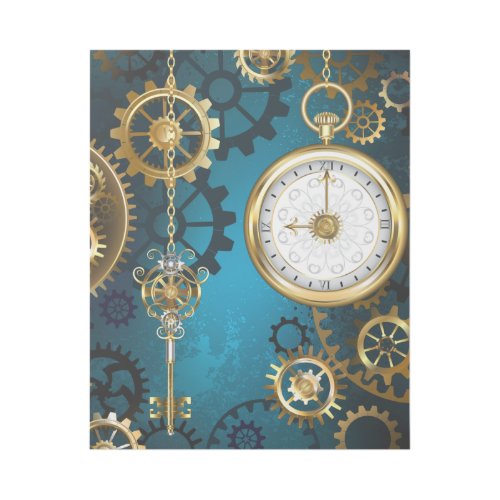 Steampunk turquoise Background with Gears Gallery Wrap