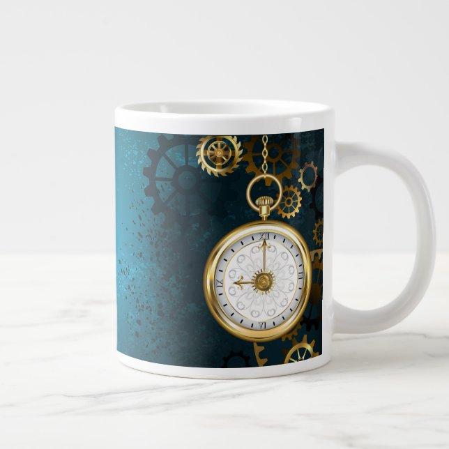 Steampunk turquoise Background with Gears Giant Coffee Mug (Right)