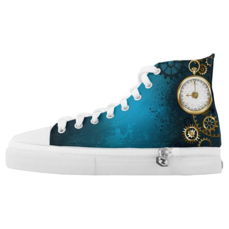 Steampunk Turquoise Background With Gears High-top Sneakers