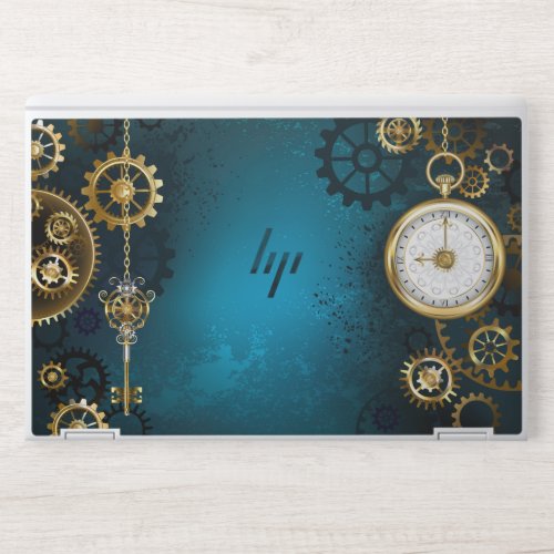 Steampunk turquoise Background with Gears HP Laptop Skin