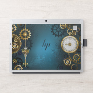 Steampunk turquoise Background with Gears HP Laptop Skin