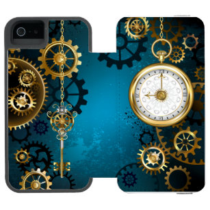 Steampunk turquoise Background with Gears iPhone SE/5/5s Wallet Case