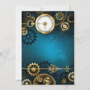 Steampunk turquoise Background with Gears Invitation