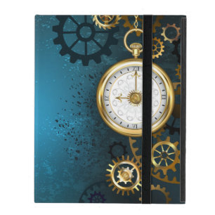 Steampunk turquoise Background with Gears iPad Case